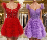 A-line/Princess Off-the-Shoulder Knee-Length Tulle Homecoming Dress with Cascading Ruffles